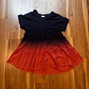 Frayed Hem Ombre Shirt Collar Linen Dress